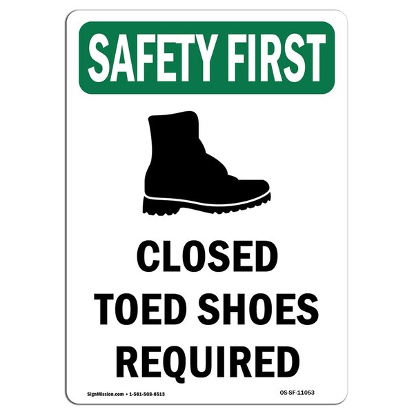 Signmission OSHA Closed Toed Shoes Required W/ Symbol 14in X 10in Rigid Plastic, 10" W, 14" H, Portrait OS-SF-P-1014-V-11053 - main